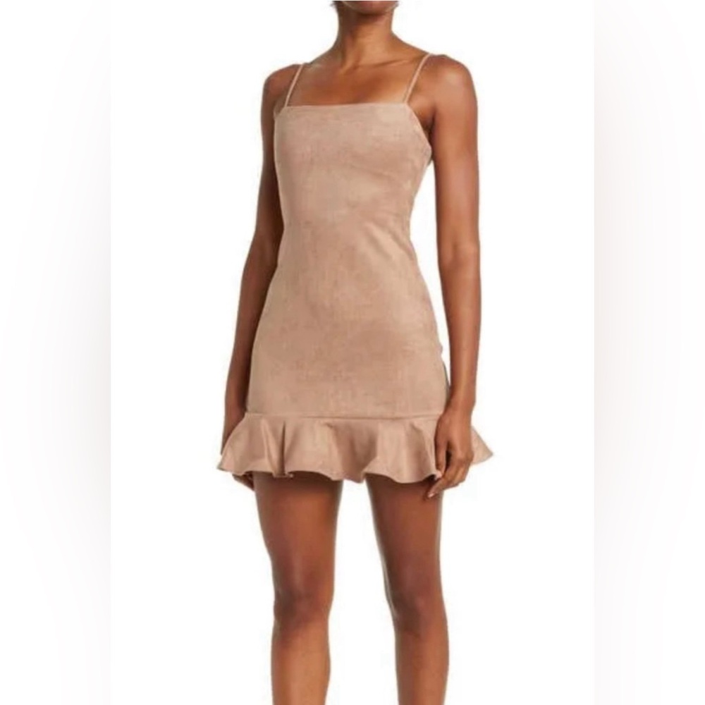 Susana Monaco Beige/Tan Mini Dress with Ruffle Hem